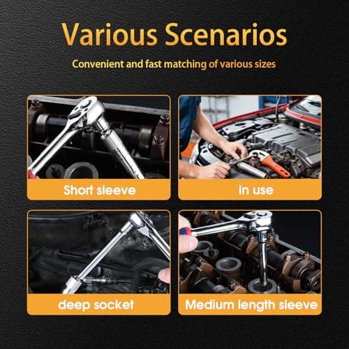 DSBYKJ 5 Piece 3/8" Drive Magnetic Rotary Swivel Spark Plug Socket Set ，Thin Wall Spark Plug Sockets with9/16", 5/8", 14mm Receptacles and 3/8" Drivers with 12 Points, Cr-V Steel - Thumbnail 4
