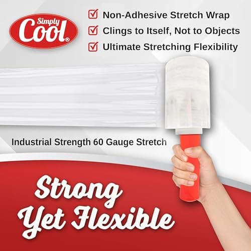12 Pack Industrial Strength Mini Hand Stretch Wrap with 2 Plastic Handles, 60 Gauge Thick, 5" x 1000 Ft Roll, Shrink Wrap Roll for Moving Pallets, Plastic Wrap for Packing, Heavy Duty Stretch Film - Thumbnail 2