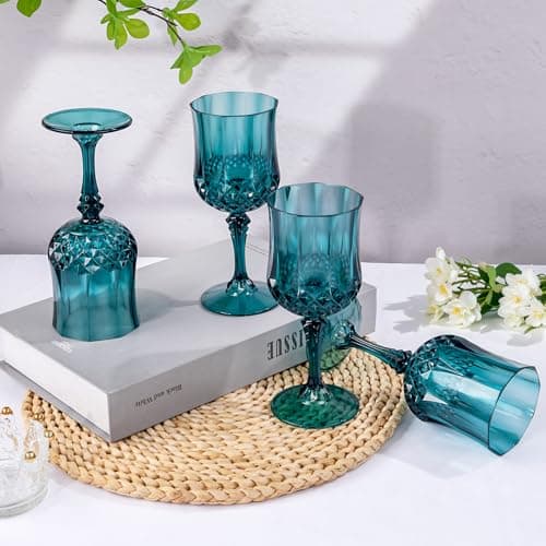 Ciaell 24PCS Green Plastic Wine Glasses - 7 Oz Plastic Goblets for Party - Green Vintage Drinking Glasses - Disposable Water Goblets Set for Wedding, Bar, Wine, Beer, Juice, Cocktail，St. Patrick's Day - Thumbnail 4