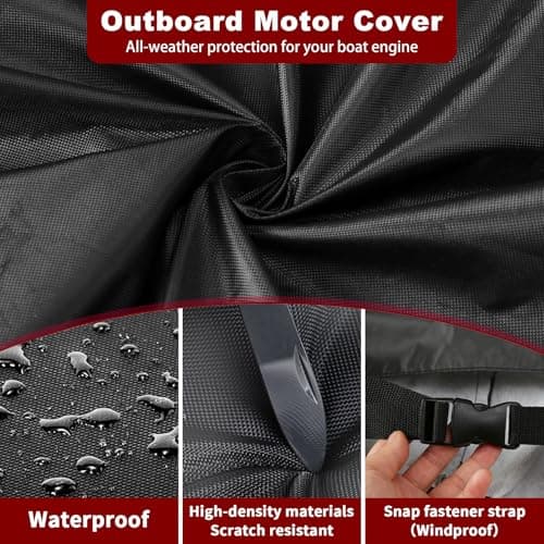 Nxoizam Outboard Motor Cover for 50-115HP, Heavy Duty Oxford Cloth Waterproof & Scratchproof, 2-Stroke 4-Stroke Boat Motor Cover, Black Trailerable Engine Cover with Reflective Strips - Thumbnail 4