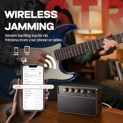 Mini Electric Guitar Amp, Rechargeable 10W Small Portable Guitars Amplifier 5.9*3.9*2.6in Clean/Drive Channels,Wireless Audio,USB-C,6H Working,Headphone Out/AUX In,Compact Practice Travel Speaker Amps - Thumbnail 4