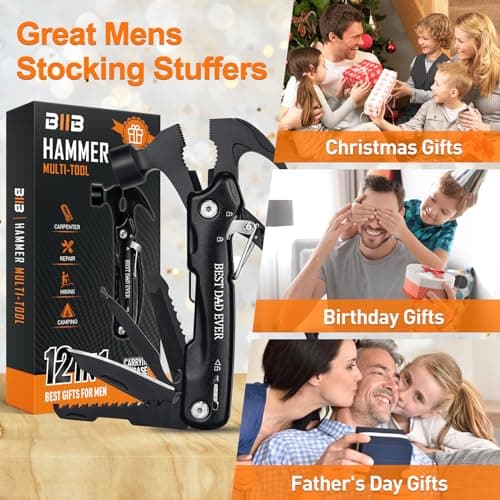 BIIB Fathers Day Mens Gifts for Husband Dad Grandpa, 12 in 1 Hammer Multitool Camping Essentials, Gifts for Men, Personalized Fathers Day Dad Gifts from Daughter Son Wife, Camping Gear Survival Tools - Thumbnail 2