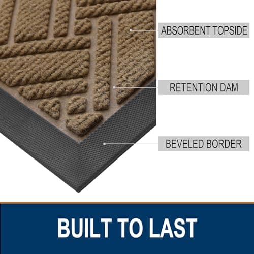 OLANLY Indoor Outdoor Mat, Sturdy Natural Rubber Floor Mat, Non Slip Low Profile Waterproof Doormat, and Stain Front Door Mats, Easy Clean Patio Entrance Mat, 36''x24'', Light Brown - Thumbnail 3