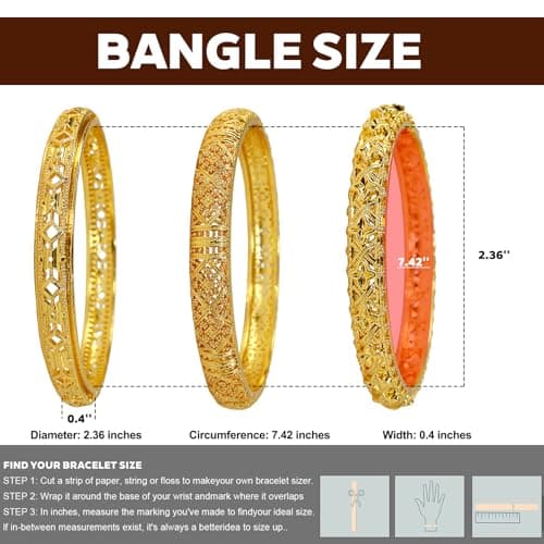 FIVESWEET 18K Gold Plated Women's Bangle Bracelet Set - Stackable Bulk Bracelets with Hollow Diamond, 3D Starburst and Glittering Lattice Designs, Minimalist Stylish Elegant, Tarnish & Oxidation Resistant, Gift for Her Girlfriend Wife Mom Sister Lover on Birthday Christmas Valentine's Day Mother's Day (002, 3) - Thumbnail 4