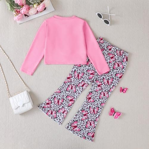 YWFSHOP Girls Clothes Set 2 Piece Long Sleeve Pullover Sweatshirt and Flare Pants Floral Outfits Girl Fall Winter - Thumbnail 2