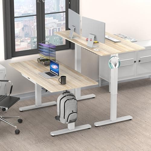 SHW 55 x 28 Inches Electric Height Adjustable Standing Desk with Drawer and Memory Preset, Maple - Thumbnail 2