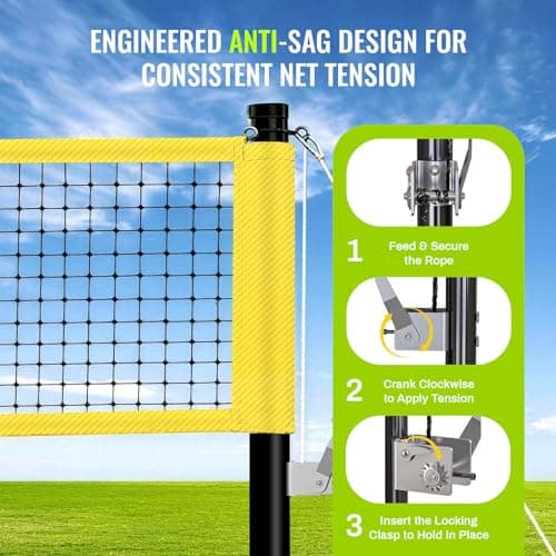 Professional Outdoor Volleyball Net Set with Arm Sleeves & Beach Fixed Plate, Heavy Duty 32-Ply Reinforced Net with Steel Anti-Sag Winch, Height-Adjustable Poles, Carry Bag for Backyard Beach Lawn - Thumbnail 4
