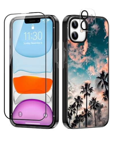 Sholbrak [3 in 1 Designed for iPhone 11 Case Cute Sunset Palm Trees Protective Phone Case Cover 6.1" Screen Protector + Camera Lens Protector【2X Military Grade Drop Tested / 6.6ft Drop Protection】 - Image 1