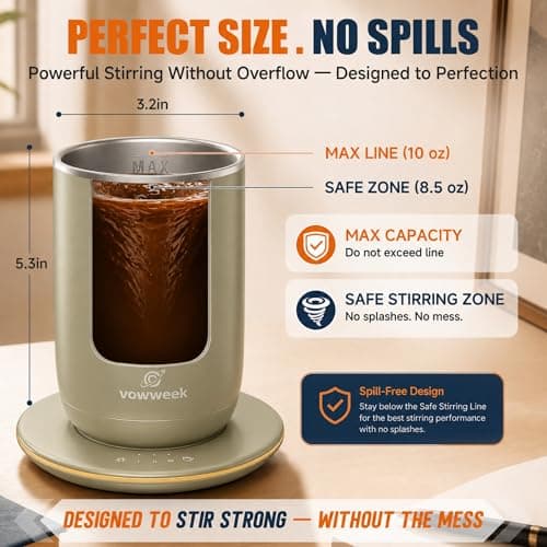 Self Stirring Coffee Mug Set of 2, 10 oz Heated Mugs with Magnetic Stirring - Thumbnail 5