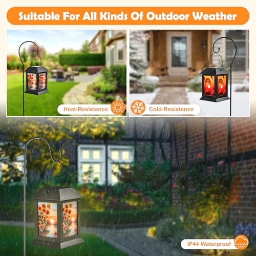 Outdoor Waterproof Solar Garden Lanterns, 2 Pack Sunflower LED Solar Lights Hanging for Patio Yard Pathway, Dusk to Dawn Solar Powered Decorative Lanterns - Thumbnail 3
