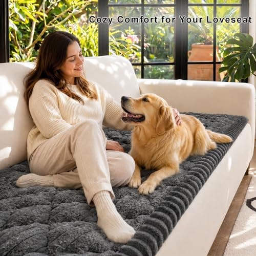 NILUOH Couch Cover for Dogs Washable, Non Slip Pet Couch Cover, Thick Plush Furniture Protector for Sofa, Protects Against Hair, Dirt and Scratches, Loveseat/Small Couch (Dark Gray, 27.6" x 59") - Thumbnail 2