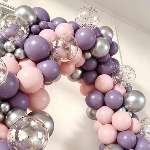 Butterfly Balloon Garland Arch Kit, 160 Pcs Pink Purple Silver Gold Confetti Balloons for Lavender Valentine Wedding Baby Shower Garden Girls Women Birthday Party Decorations - Thumbnail 6