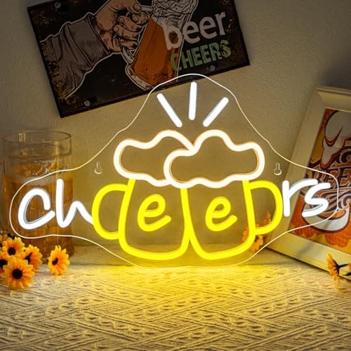 Cheers Neon Sign Beer Cup Neon Lights for Wall Decor Dimmable LED Neon Light Up the Good Times with a Cold Glow USB Powered for Bars Party Living Room Bar Man Cave Party Home kitchen Restautrant - Image 1