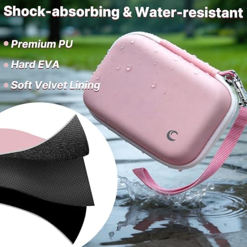 Comecase Hard Camera Case for KODAK PIXPRO FZ55 FZ45, Shockproof Digital Camera Bag with Accessory Mesh Pocket, Small Vlogging Camera Case, Portable Travel Carrying Pouch for All Ages, Pink - Thumbnail 4