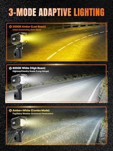 Oumurs Motorcycle LED Fog Lights 80W Auxiliary Driving Spotlights White Amber Fog Lights Dual Color Strobe With Mount Brackets 8000LM Off Road Work Lights Compatible With Motorcycle ATV UTV Truck - Thumbnail 3