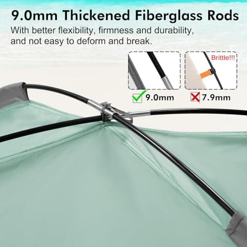 WhiteFang Beach Tent Anti-UV Portable Sun Shade Shelter for 4 Person with Blackout Shelter, Extendable Floor with 3 Ventilating Mesh Windows Plus Carrying Bag, Stakes and Guy Lines (Mint Green) - Thumbnail 2