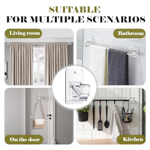 No Drill Curtain Rod Brackets, Universal Curtain Rod Holder, 4 Pack Self Adhesive Curtain Rod Bracket Heavy Duty 30 LB, Nail Free Curtain Rod Bracket for Bathroom, Bedroom, Livingroom, Transparent - Thumbnail 6