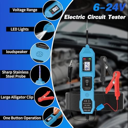 Power Circuit Probe Tester, 6V/12V/24V DC Circuit Tester Automotive, Multifunctional Car Electric Circuit Tester Power Fuse & Voltage Tester Light, Short Circuit Breake Finder Electrical Tools, Blue - Thumbnail 2