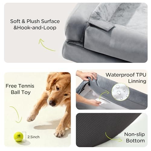 Orthopedic Dog Beds for Large Medium Dogs, Big Waterproof Memory Foam Pet Couch Bolster Bed with Removable Washable Cover, 36x27 Inch - Thumbnail 6