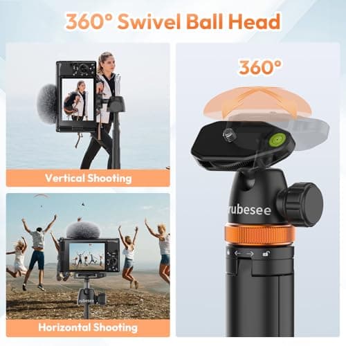 Rubesee Selfie Stick Tripod for Gopro Camera, 62" Extendable Tripod Stand with 360° Ball Head 1/4" Screw, Portable Lightweight Camera Tripod for GoPro Max Hero 13 12 11 10 9 8 DJI OSMO Action Camera - Thumbnail 3