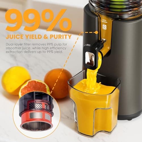 Cold Press Juicer, 5.5inch Wide Feed Chute Juicer Machine, Slow Masticating Juicer for Whole Vegetables & Fruits, Black - Thumbnail 3