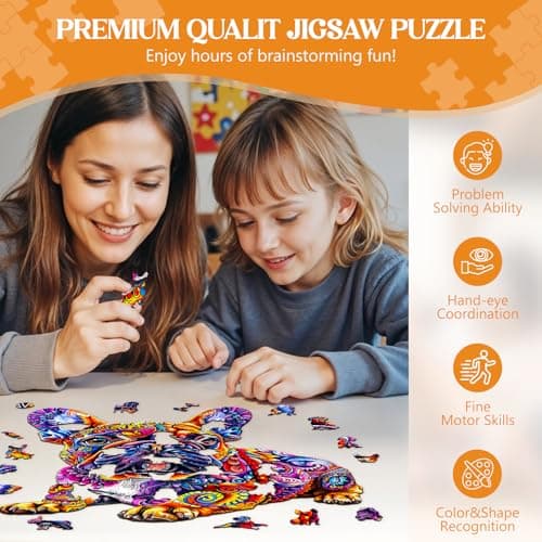 Wooden Puzzles for Adults, French Bulldog Wooden Jigsaw Puzzle, Unique Animal Shaped Wood Puzzles Adult, Birthday Gifts for Friends/Family/Puzzle Lovers, Home Decor(S-8.5 * 8.1in 100pcs) - Thumbnail 4