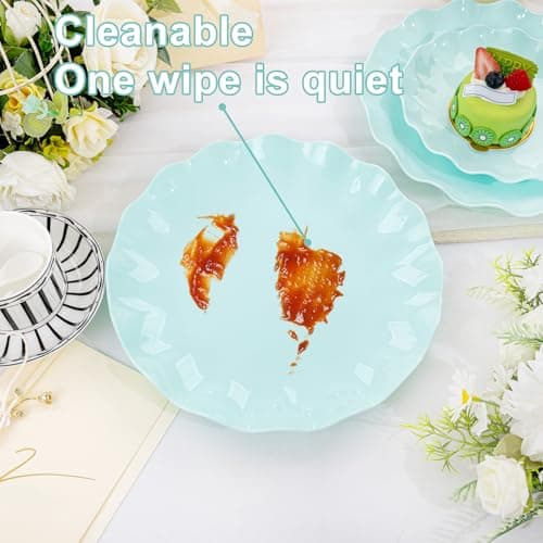 LIYH 20 Pcs 7.5 Inch Ice Blue Plastic Scalloped Plates Reusable - Unbreakable Dessert Plastic Cake Plates Dishwasher Safe Perfect for Party Birthday - Thumbnail 6