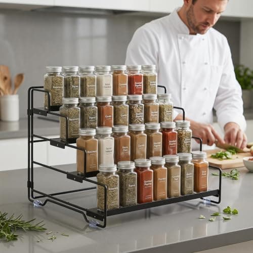 KITREPAION Spice Rack Organizer for Cabinet, Tiered Adjustable Spice Shelf Organization, Metal Seasoning Rack for Kitchen Countertop Cupboard Pantry, Raised Edge Anti-Slip Design for Jars and Bottles - Thumbnail 4