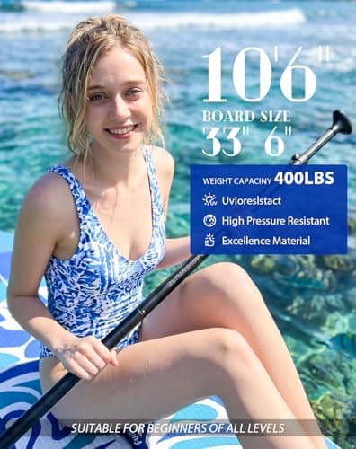 FunWater Inflatable 10'6×32"×6" Paddle Board SUP Stand Up Paddle Board for All Skill Levels Everything Included ISUP, Paddle, Pump, Backpack, Leash, Waterproof Bag, Fins - Thumbnail 2
