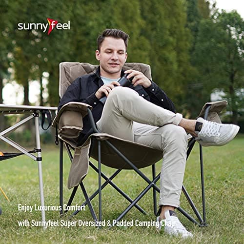 SUNNYFEEL XXL Oversized Camping Chair Heavy Duty 500 LBS for Big Tall People Above 6'4 Padded Portable Folding Sports Lawn Chairs with Armrest Cup Holder & Pocket for Outdoor/Travel/Picnic/Camp - Thumbnail 4