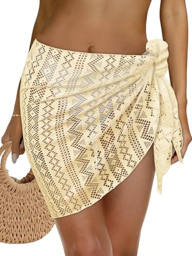 Womens Beach Sarong Wraps Lace Bikini Swimsuit Coverup Summer Hollow Out Bathing Suit Cover Up Casual Swimwear 2026 (Beige) - Image 1