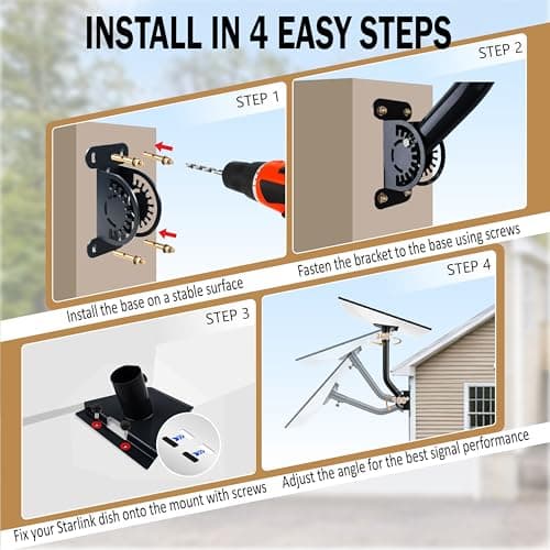 LackNLids Starlink Roof Mount, Heavy Duty Starlink Mounting Kit for Standard Gen 3/4X/V3/4, Adjustable Wall & Roof Bracket for Starlink Internet Dish, Weather-Resistant, Easy Installation (Black) - Thumbnail 4