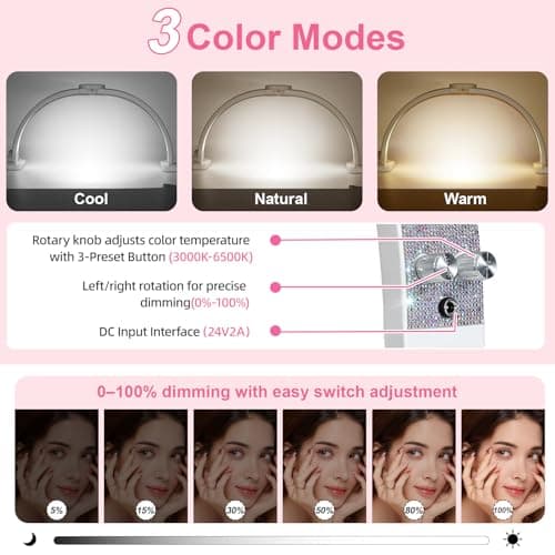 obcd Half Moon Light for Nail Desk 31" Foldable LED Nail Desk Lamp with Phone Holder, Professional Nail Tech Light for Manicure & Beauty Studio - Thumbnail 4