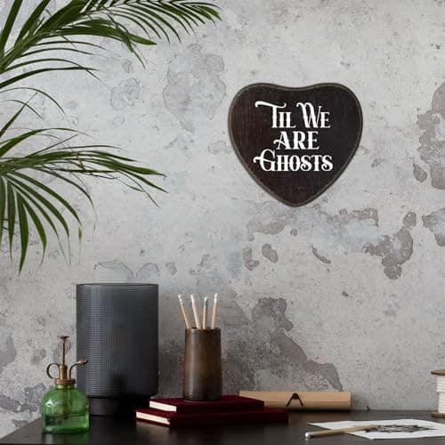 Til We Are Ghosts - Gothic Wooden Wall Art - 6 X 5 Inch Heart-Shaped Wood Plaque With A Hook On Back Side, whimsigoth, Halloween witchy home decor, Valentine's day Gifts For Women Men Lover - C04 - Thumbnail 5