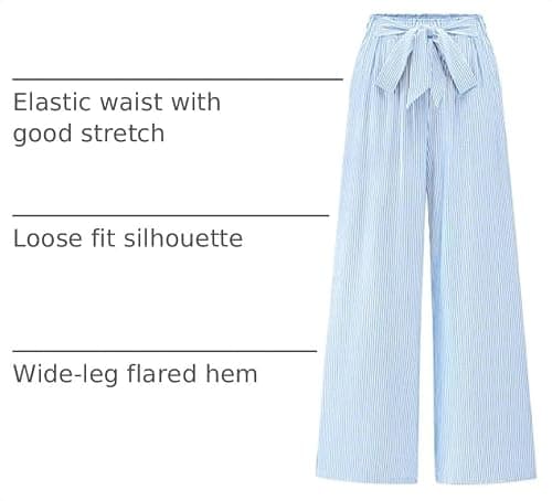 BTFBM Pants for Women 2026 Spring Clothes Striped High Waist Tie Knot Dressy Casual Wide Leg Palazzo Work Trousers Pants(Light Blue, XX-Large) - Thumbnail 4