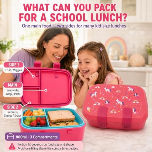 MISS BIG Microwave Safe Bento Box for Kids, Pink Mermaid Unicorn, 800ml - Thumbnail 2