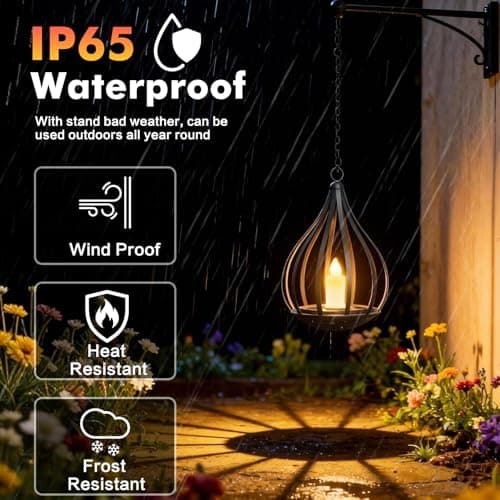 Solar Lanterns Outdoor Waterproof,Hanging Solar Lights Outdoor with Flickering Flameless Candle,Gifts for Women Mom Grandma,Outdoor Solar Lanterns for Garden Patio Backyard Pathway Decor, 2 Pack - Thumbnail 2