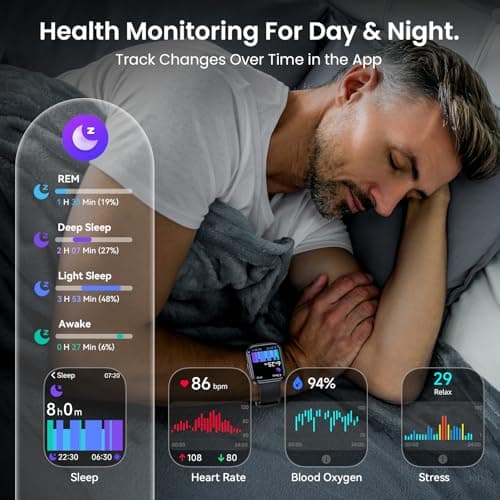 Smart Watch for Men, Mens Smart Watches for Android/iPhone/Samsung, Make/Answer Call & Alexa, Smartwatch with Heart Rate/Sleep/SpO2/Stress Monitor, 100+ Sport Modes Waterproof Fitness Tracker-Black - Thumbnail 3