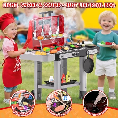 86PCS Kids Play Kitchen Toys: Kids Grill Playset with Smoke, Sound, Light, UV&Water Color-Changing Play Food, Pretend Kids Kitchen Playset, Interactive BBQ Outdoor Toys, Birthday Gift for Toddler - Thumbnail 5