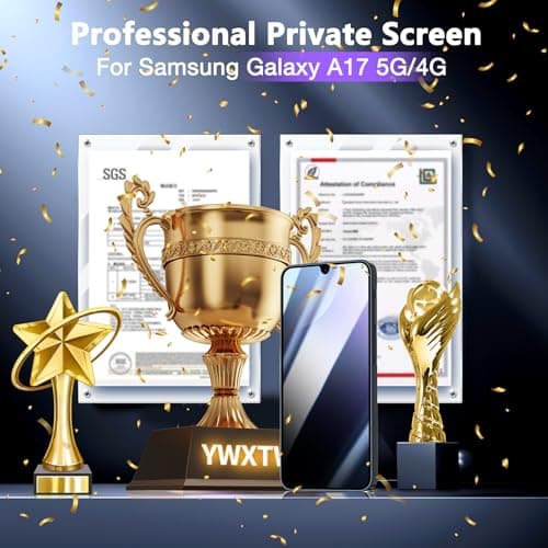 YWXTW [2 Pack Privacy Screen Protector for Samsung Galaxy A17 5G/4G, 25° Anti-Spy Tempered Glass - 9H Anti-Scratch, HD Clear & Sensitive Touch, Case Friendly Screen Guard for Samsung A17 - Thumbnail 2