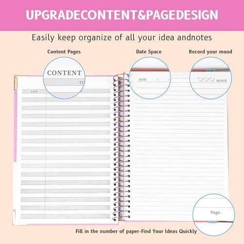 Yoment Hardcover B5 Spiral Notebook 200 Pages with Folder Pockets, College Ruled Notebooks for School Home 7 X 10 Aesthetic Cute Notebooks for Women, Pink - Thumbnail 2