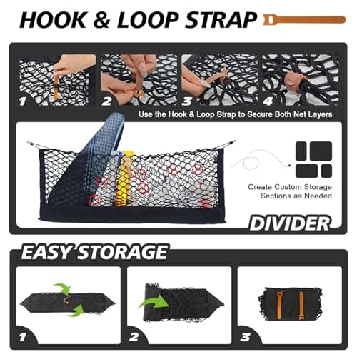 Muslogy Truck Bed Cargo Net Trunk Netting Compatible with Honda Pilot 2023-2026 | 2026+ Passport Accessories, Pickup Cargo Organizer SUV Sedan Storage Net w/Heavy Duty Carabiners - Thumbnail 6
