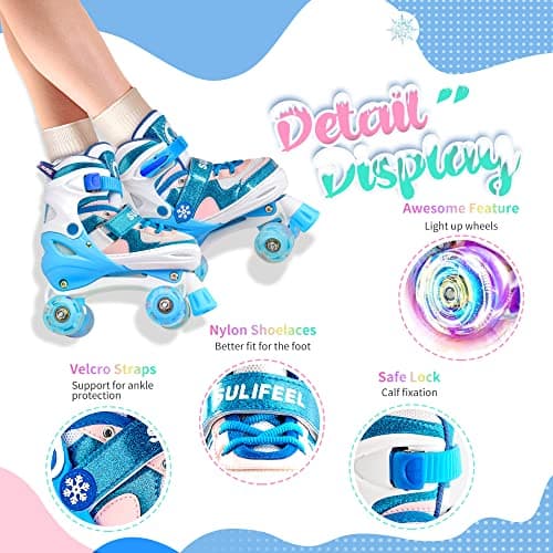 SULIFEEL Rainbow Unicorn 4 Size Adjustable Roller Skates for Girls Boys for Kids Ages 3-5 5-8 6-12 Children Skates Indoor Outdoor - Thumbnail 3