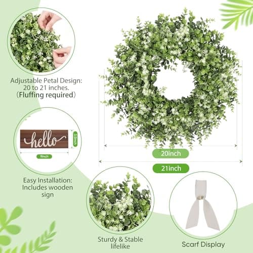 20" Boxwood Wreaths for Front Door, Green Wreath for Ourside All Season - Thumbnail 3