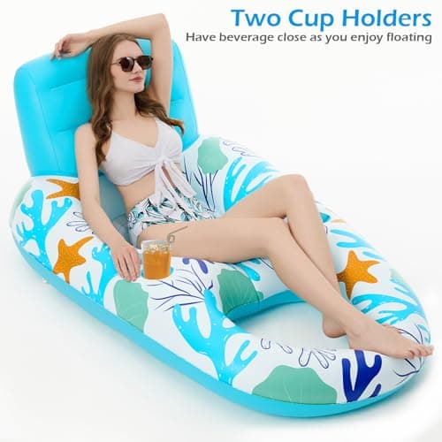 Jasonwell Inflatable Pool Float Adult - Pool Floaties Lounger Floats Raft Floating Chair Water Floaties for Swimming Pool Lake Lounge Float with Cup Holders Beach Pool Party Toys for Adults - Thumbnail 5
