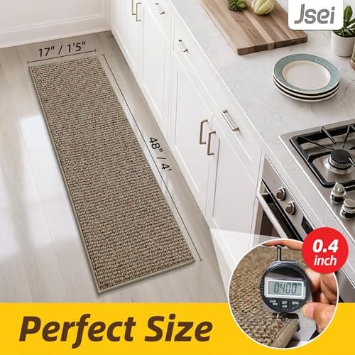 JSEI 17''x48'' Non-Slip Kitchen Runner Rug, Polypropylene Kitchen Mats, Machine Washable Absorbent and Stain Resistant Kitchen Rug, Carpet Mats with TPR Backing for Kitchen, Taupe - Thumbnail 2