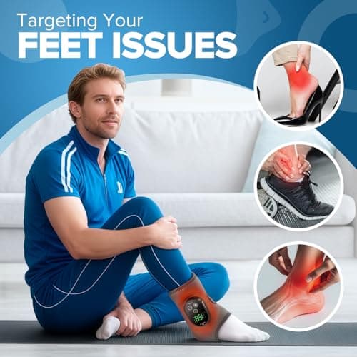 Cordless Foot and Ankle Massager for Pain Relief, FSA Eligible HSA, Rechargeable Foot Massager for Neuropathy Ankle Heating Pad Wrap with Massage for Circulation, 6Heat & 3Vibration Levels&Timer(Grey) - Thumbnail 2