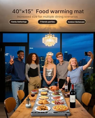Food Warming Mat Extra Large, 40" x 15" — No Open Flame & No Bulky Heating Stand Required — Foldable Silicone with 7 Temp Settings & 8-Hour Timer for Party, Gathering & Daily Use - Thumbnail 2