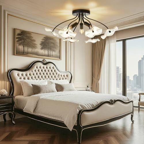 Luvkczc Semi Flush Mount Ceiling Light, Modern Glass Ceiling Light Fixture, Vintage Black Lighting for Kitchen Entryway Hallway Bathroom Bedroom Foyer, 3 Light E12 Socket - Thumbnail 6