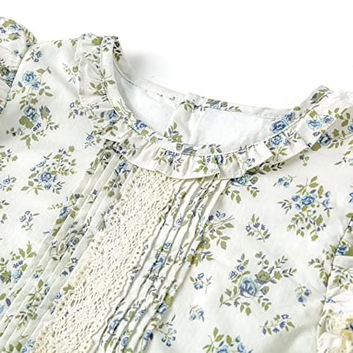Curipeer Baby Girls Long Sleeve Lace Floral Dress Flower Printed Toddler Outfit Dress for Spring Blue-Floral 8T - Thumbnail 4